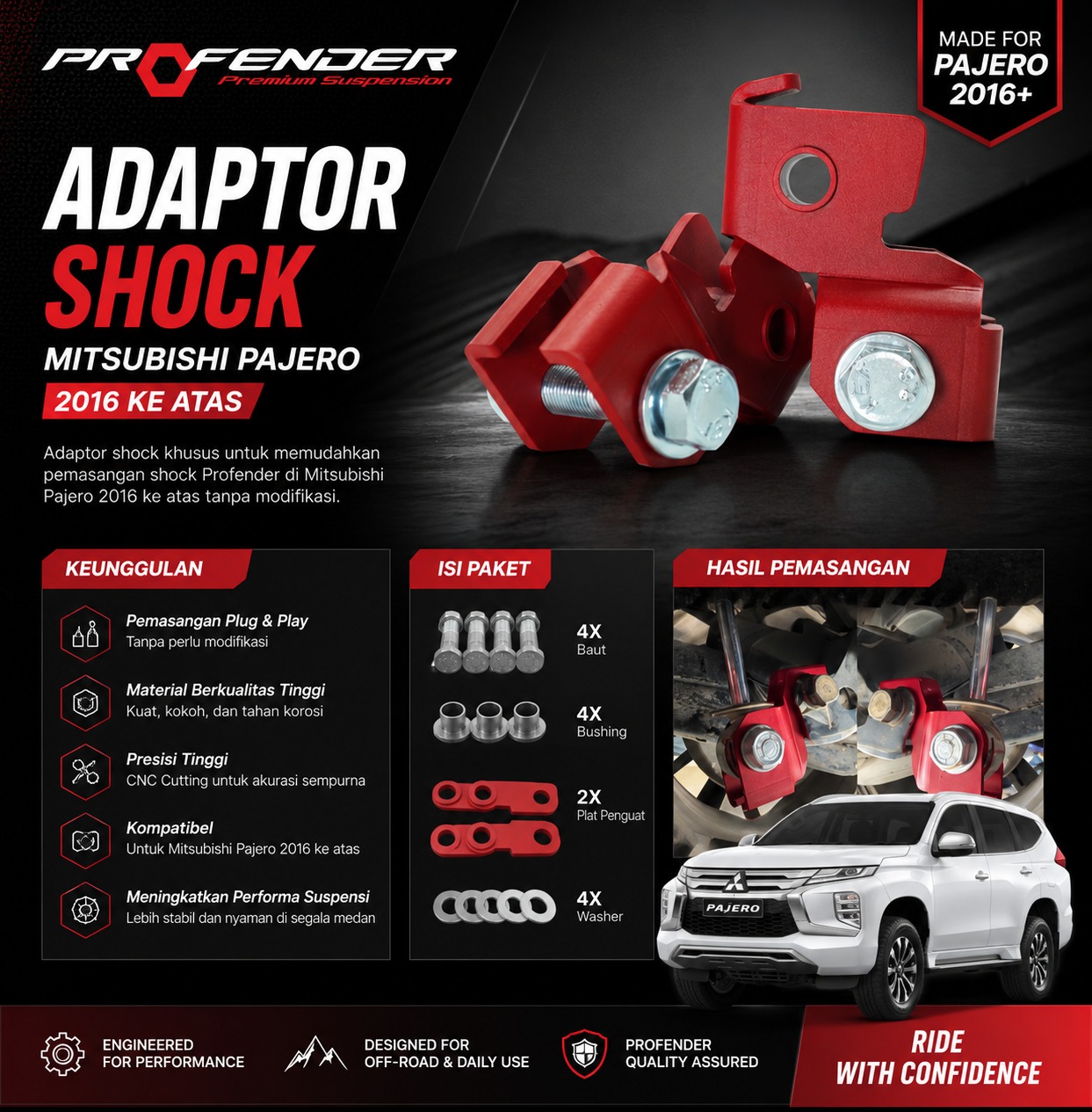 PROFENDER ADAPTOR SHOCK LOWERED MITSUBISHI ALL NEW PAJERO SPORT ANPS 4N15 16+